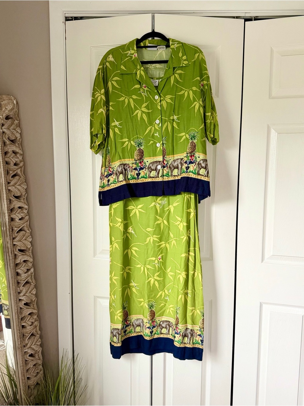 Weekend Clothes Line 100% Rayon Green Tropical Print Maxi Dress Set